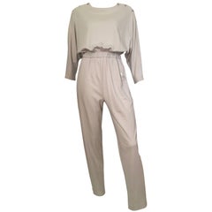 Vintage Jean St. Germain 1980s Cotton Grey Jumpsuit with Pockets Size 4 / 6. 