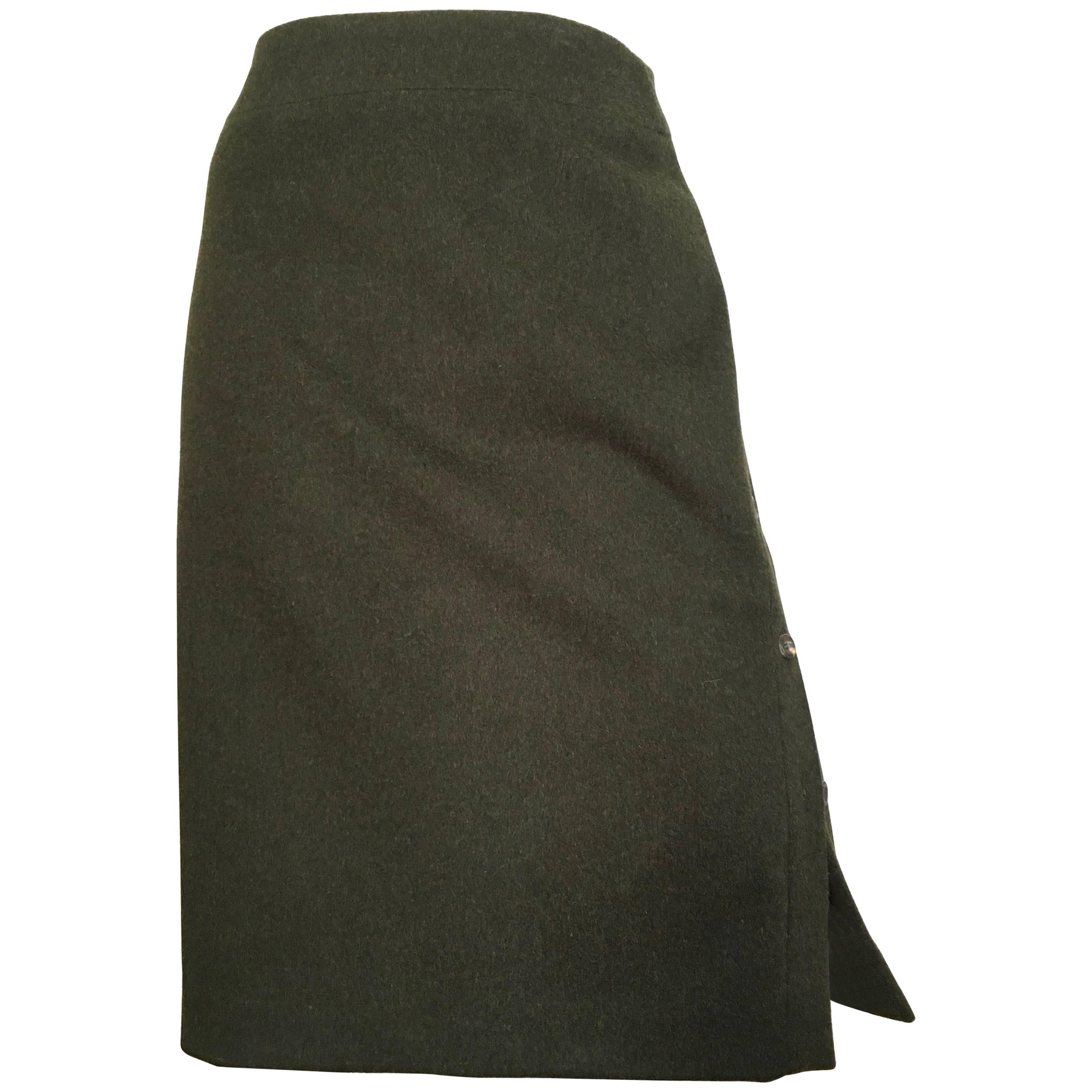Carolina Herrera for Saks Olive Brushed Wool Skirt Size 10 Made in Italy. For Sale
