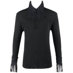 JEAN PAUL GAULTIER Homme Black Knit Long Sleeve Sueded Leather Fringe Shirt Top