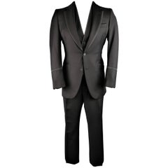 Men's BOTTEGA VENETA 40 Regular Black Wool / Silk Piping 3pc Tuxedo