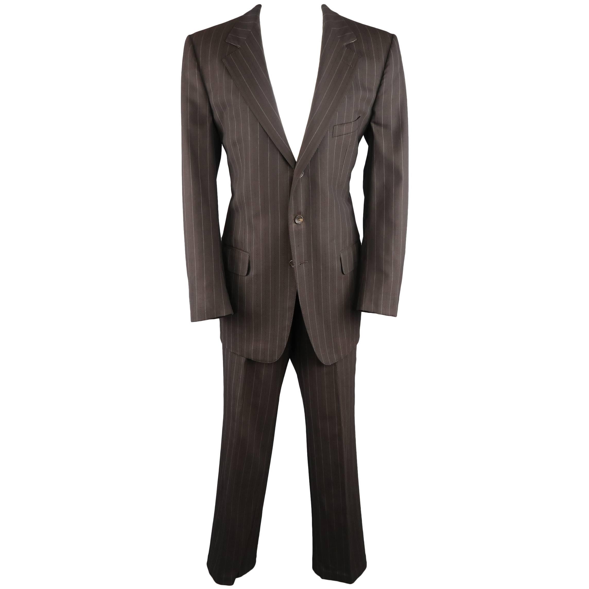 Men's GUCCI 42 Brown Chalk Stripe Wool Notch Lapel 2 pc Suit