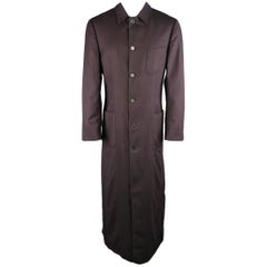 Used Men's ROMEO GIGLI 38 Black & Red Pinstripe Wool Full Length Over Coat