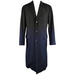 Vintage ISSEY MIYAKE XL Black & Navy Ombre Wool Blend Notch Lapel Over Coat