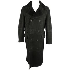 Ralph Lauren Polo Men's Black Shearling Double Breasted Pea Coat