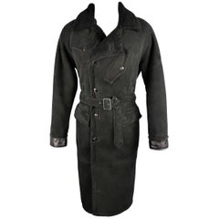 Polo Ralph Lauren Black Shearling Fur Collar Belted Over Coat