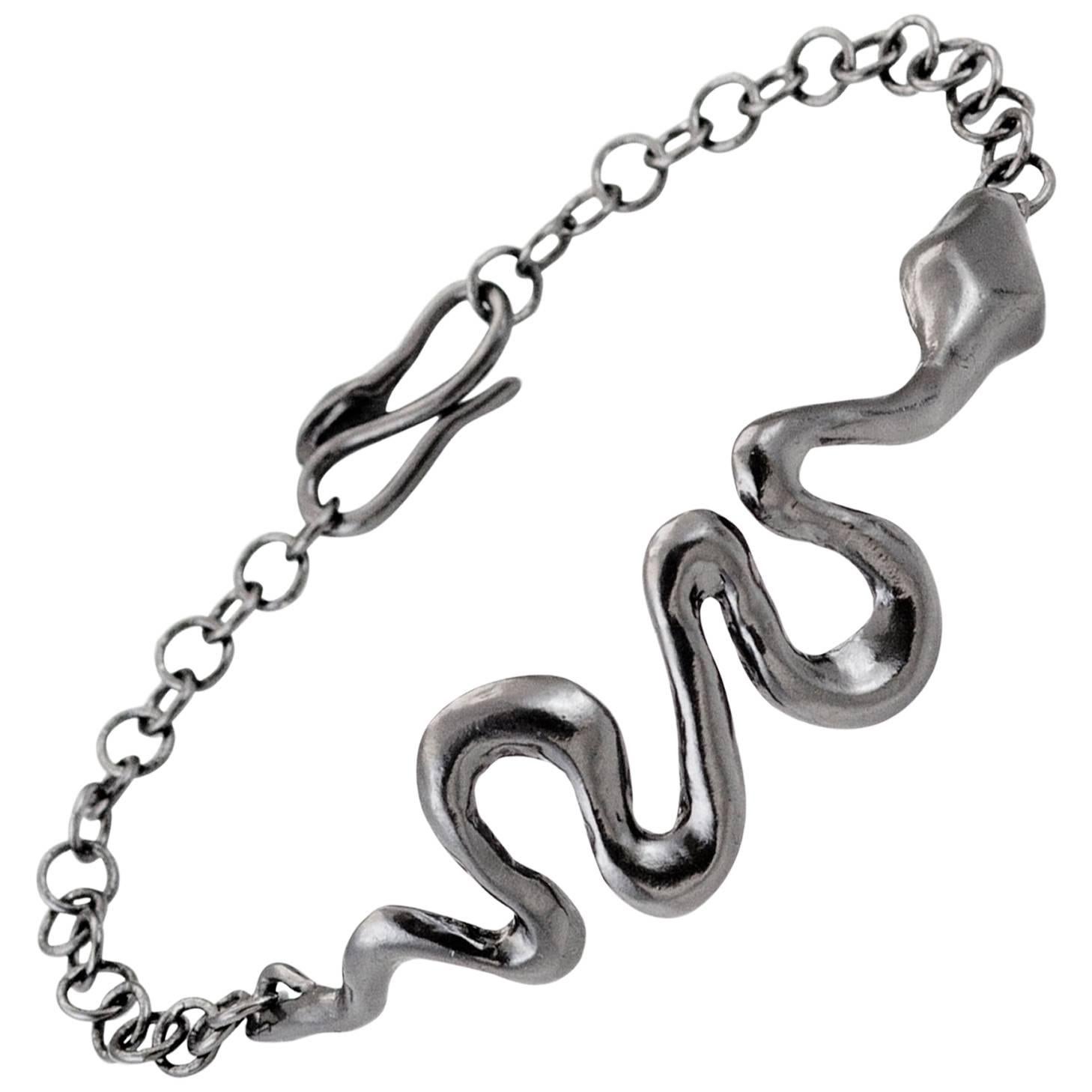 Giulia Barela 925 Silver Black Rhodium Ribbon Bracelet  For Sale