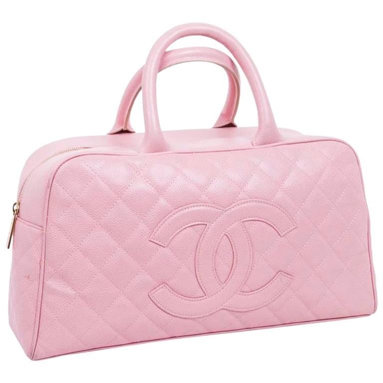 Chanel Pink Matelasse Leather Logo Bowling Handbag at 1stdibs