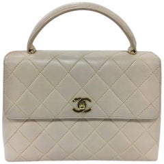 Chanel Vintage Classic Top Handle Flap Bag Quilted Lambskin Medium