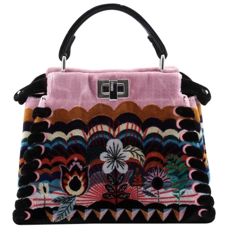 Fendi Peekaboo Handbag Embroidered Velvet Mini
