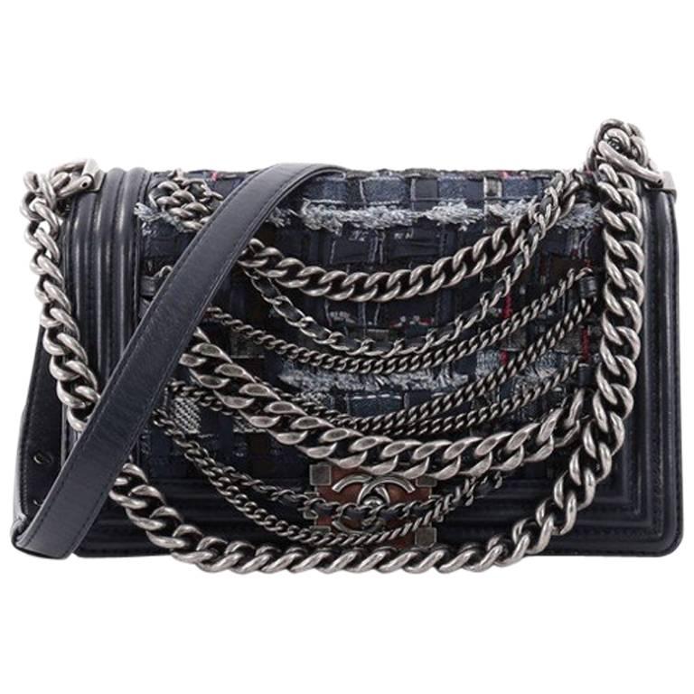 Chanel Enchained Tweed Old Medium Boy Flap Bag 