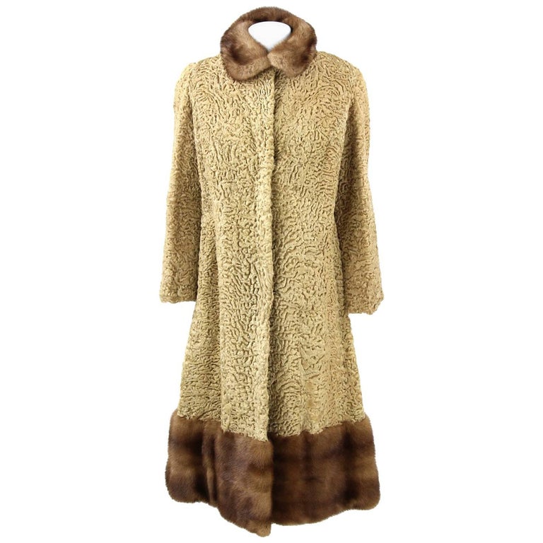 1960s Beige Persian Lamb Coat Trimmed with Mink at 1stDibs