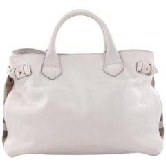 Burberry Banner Convertible Tote Leather and House Check Canvas Medium