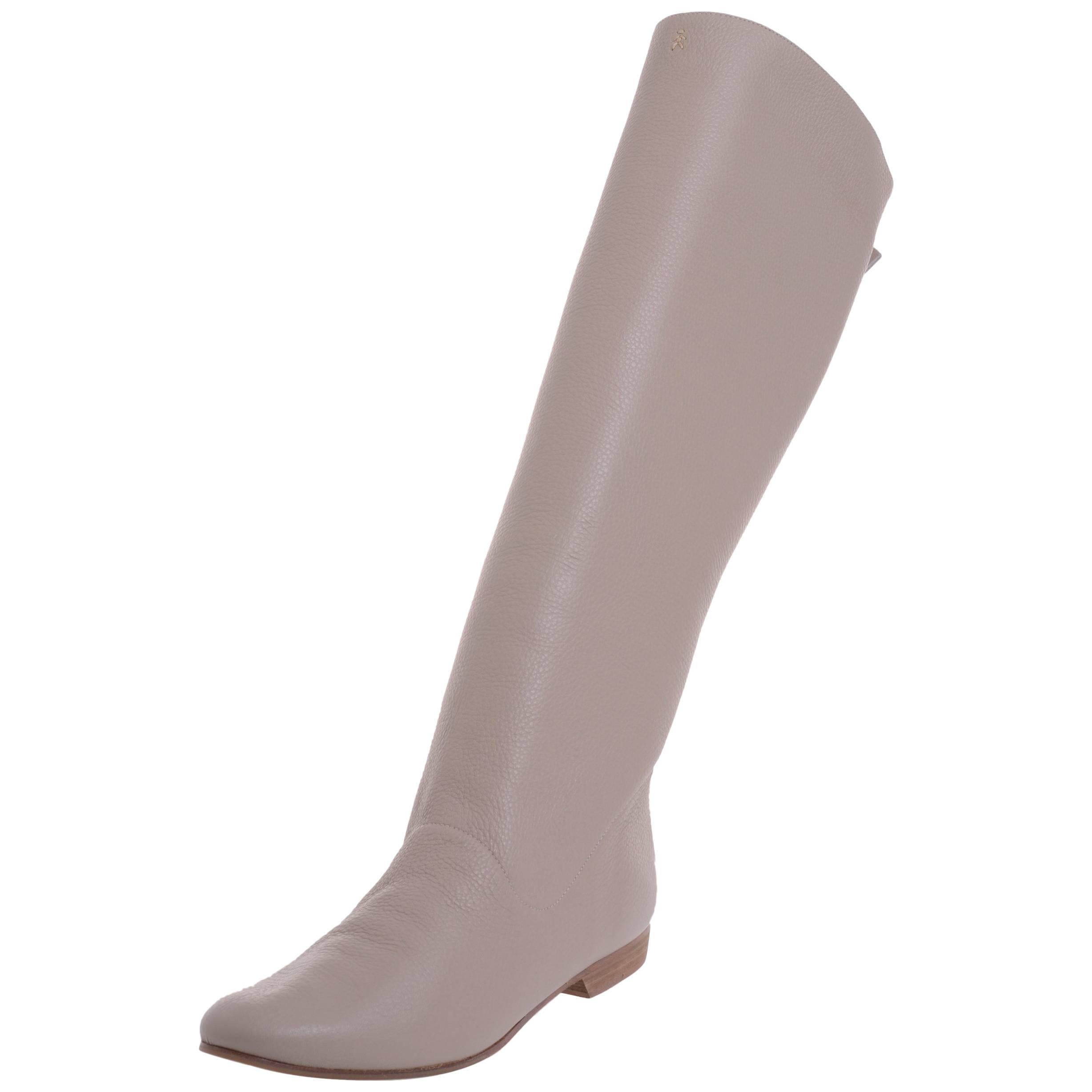 Henry Beguelin Beige Deer Leather Knee Slouch Boots  For Sale