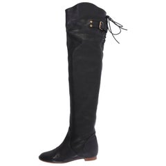 Used Chloe Black Leather Thigh Flat Boots