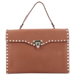 Valentino Rockstud Flip Lock Top Handle Bag Leather Medium