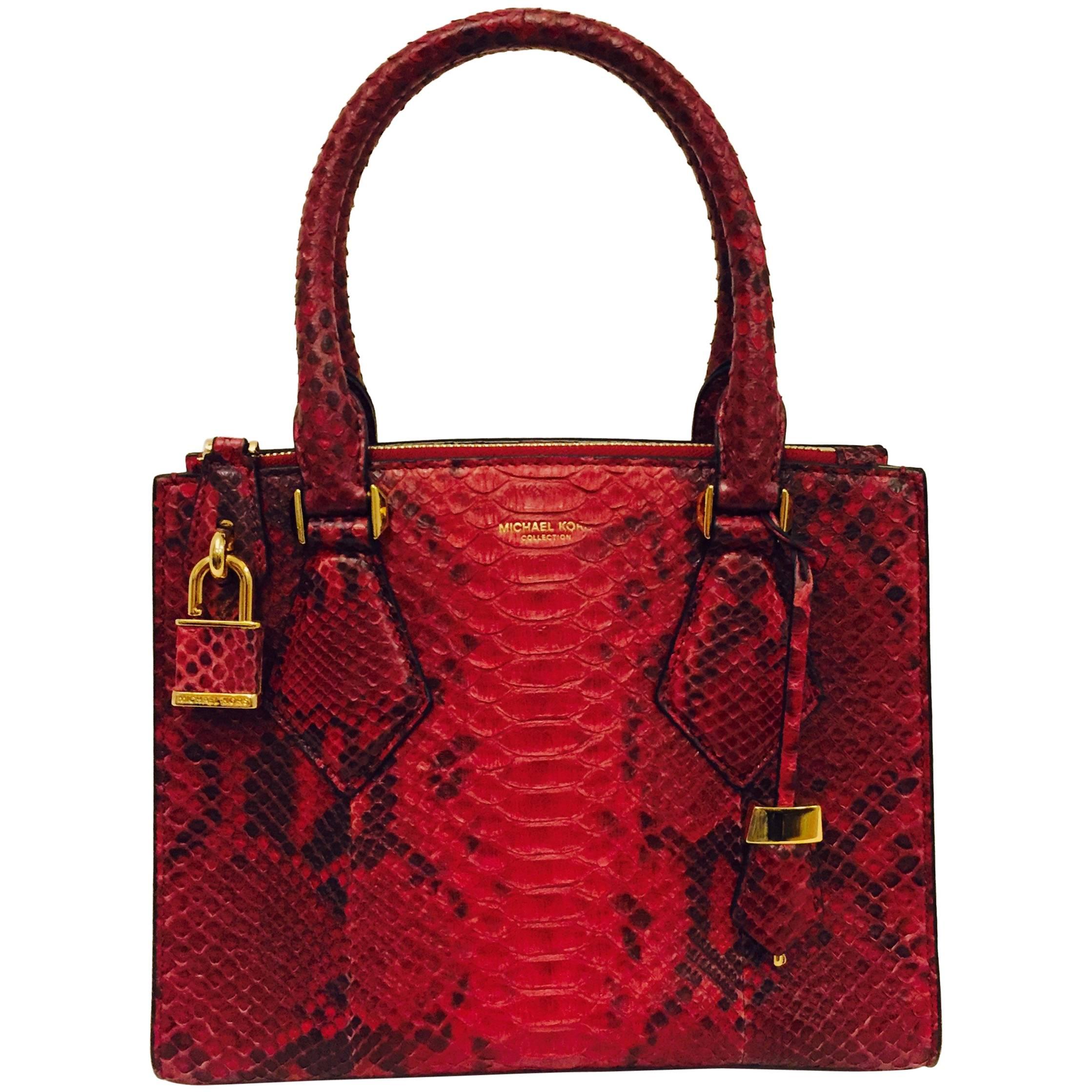 Marvelous Michael Kors Pink Python Casey Top Handle Structured Handbag