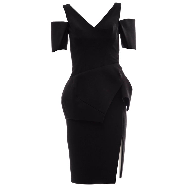 Nicolas Ghesquière For Balenciaga Runway Black Wool Structured Dress ...