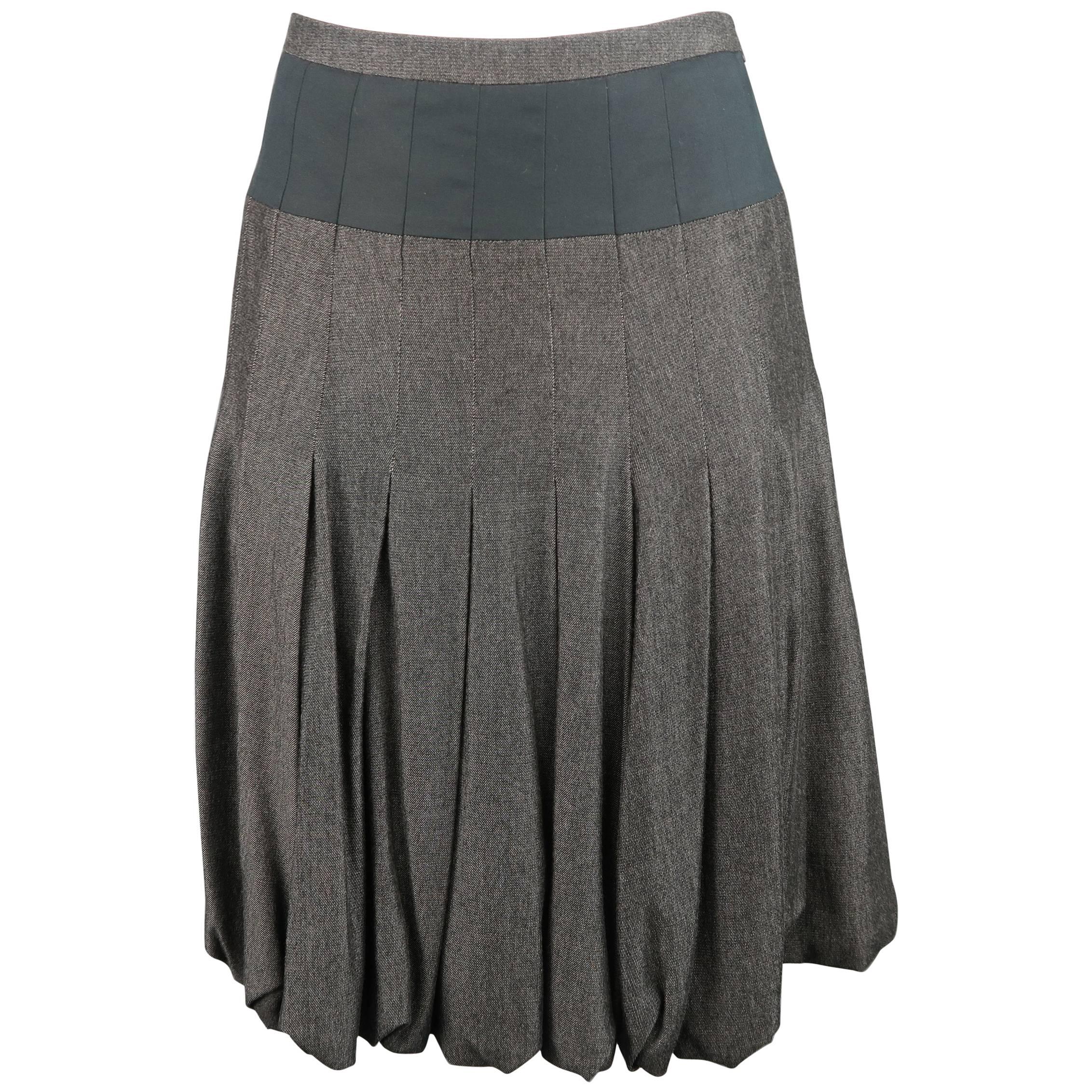 AKRIS Size 4 Gray & Black Bamboo Box Pleated Bubble A Line Skirt