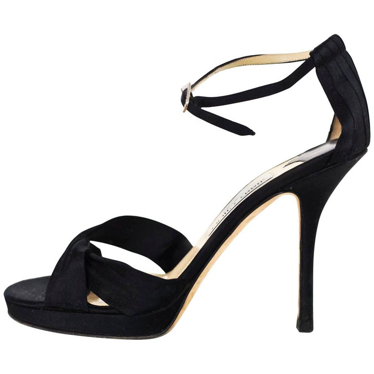 Jimmy Choo Black Satin Evening Sandals Sz 39.5 with DB For Sale at 1stDibs