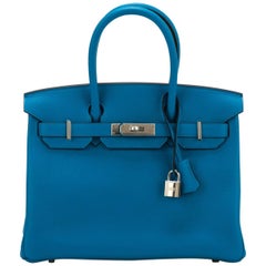 New Hermes Birkin 30 Blue Zanzibar Togo Bag