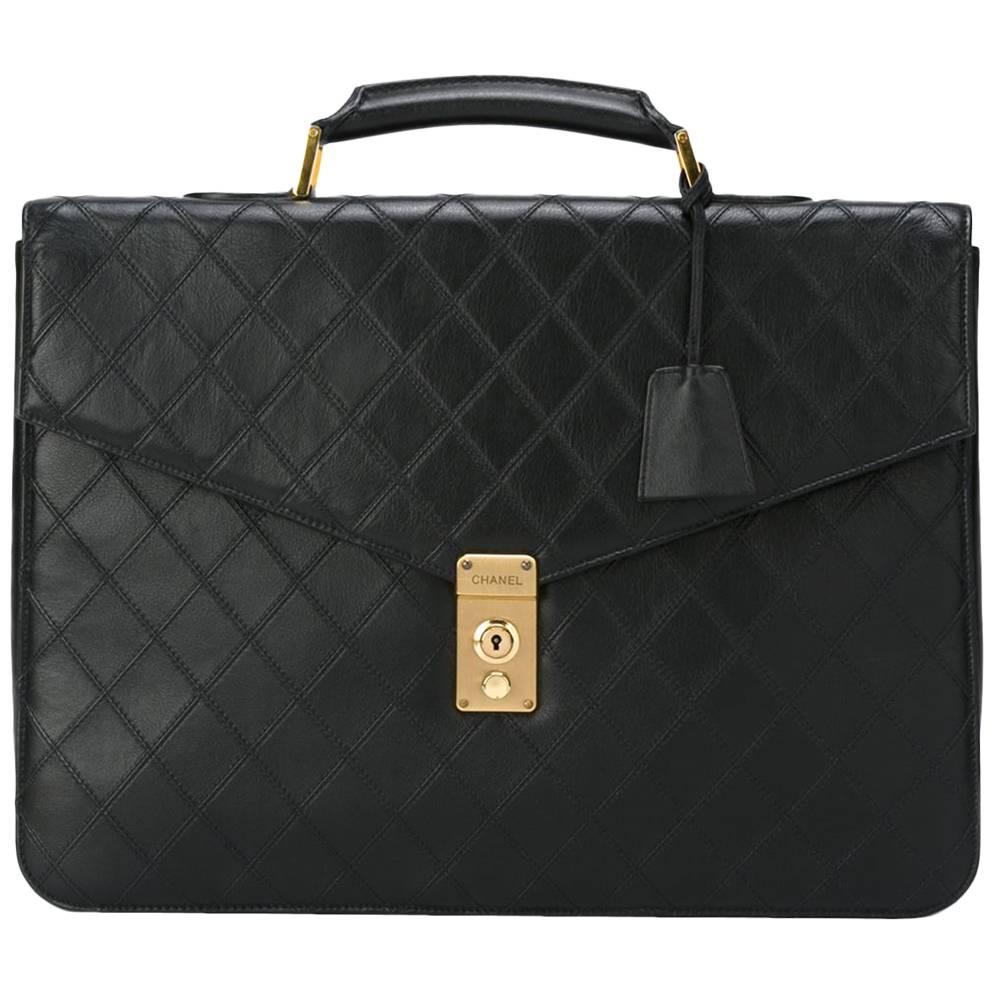 Chanel Black Leather Top Handle Satchel Men's Travel Carryall Briefcase Bag