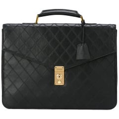 Chanel Black Leather Top Handle Satchel Men's Travel Carryall Briefcase Bag