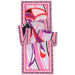 EMILIO PUCCI Pink Multicolor Op Art Signature Print Silk Oblong Scarf
