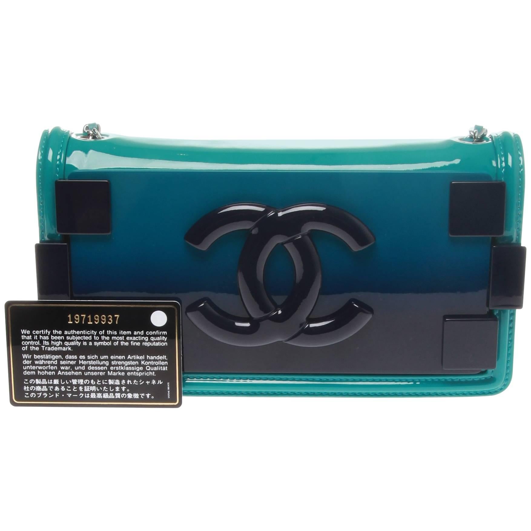 Chanel Turquoise Iridescent Plexiglass Lego Boy Brick Flap Bag For Sale