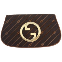 Gucci 1980's Brown Logo Clutch w/ Gold Emblem