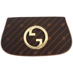  Gucci 1980's Brown Logo Clutch w/ Gold Emblem