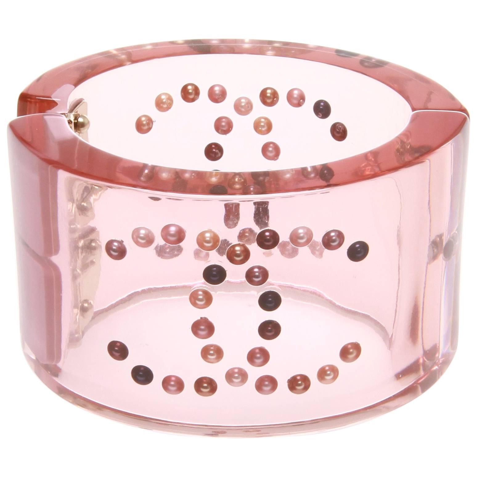 	Chanel Pink Resin Cuff Bracelet
