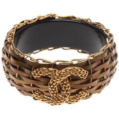 Chanel Bronze Bamboo Basket Resin Bangle Bracelet