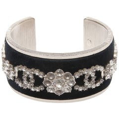 Chanel Velvet and Swarovski Crystal Cuff Bracelet