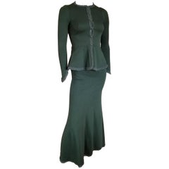 Vintage Biba 1960s British Green Edwardian Style Cotton 2 Piece Skirt Suit