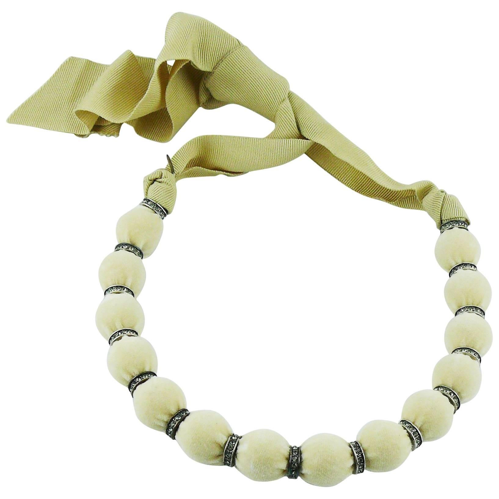 Lanvin Beige Velvet Choker Necklace For Sale