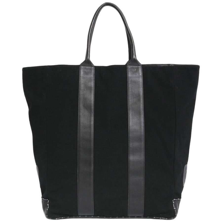 CHANEL Tote Bag in Black Jersey and Leather For Sale at 1stDibs