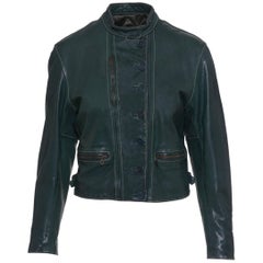 1980s Chevignon Girl Seaweed Leather Biker Jacket