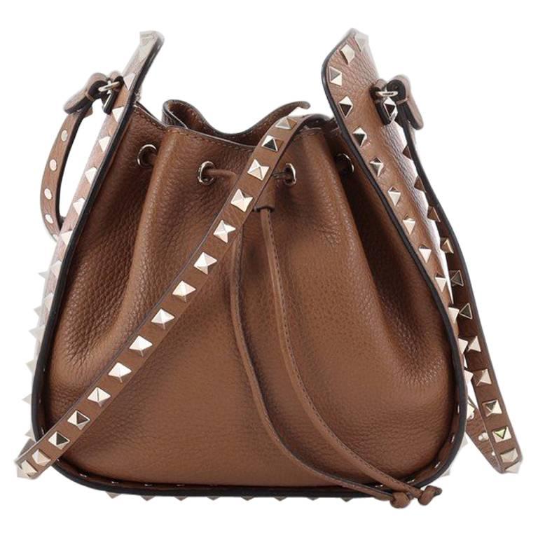 Valentino Rockstud Drawstring Bucket Bag Leather Small