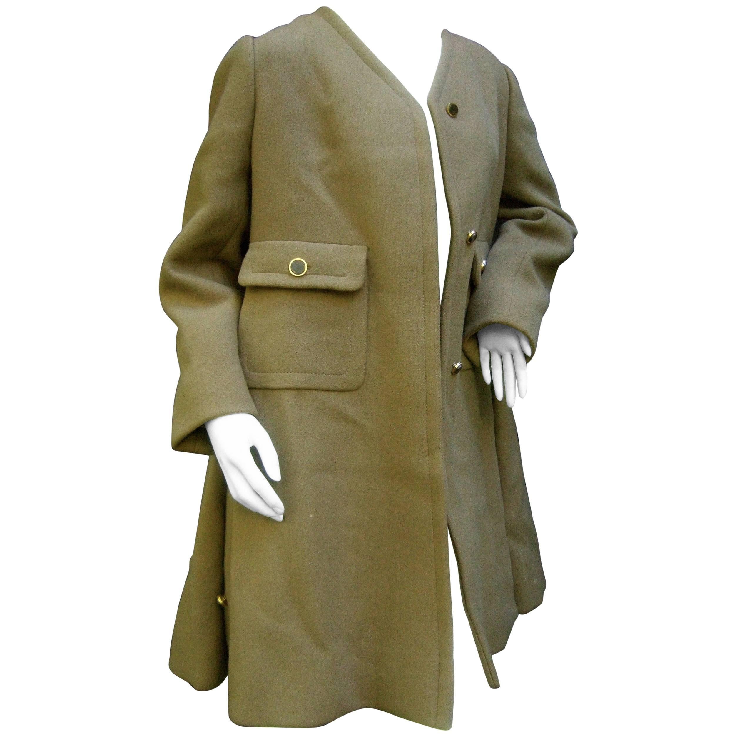Galanos Mocha Brown Wool Winter Coat c 1970 For Sale