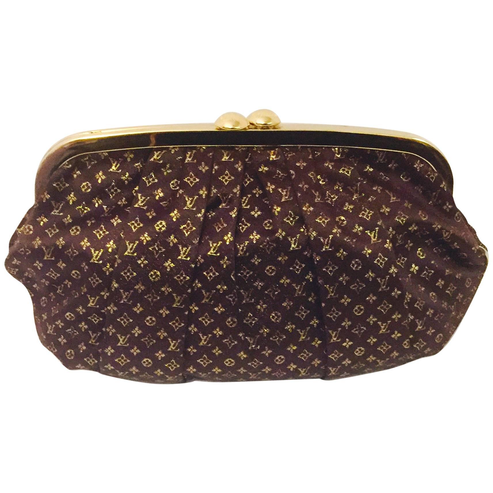 Louis Vuitton Limited Edition Monogram Aumoniere Satin Brown 
Gold Bag
