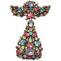 Vintage Divine Hollycraft Signed Faux Multi Gem Christmas Angel Dangle Brooch Pin