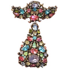 Divine Hollycraft Signed Faux Multi Gem Christmas Angel Dangle Brooch Pin 