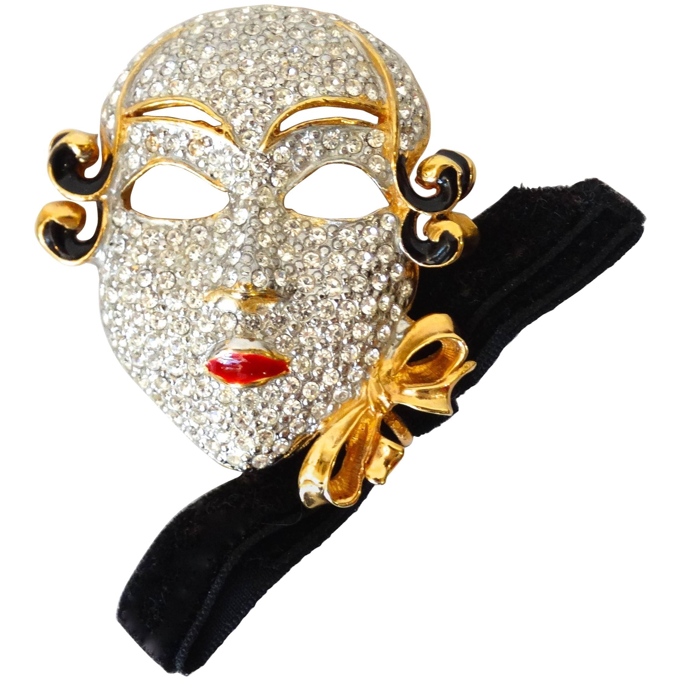 Ugo Correani Venetian Drama Face Mask RhinestoneBrooch For Sale