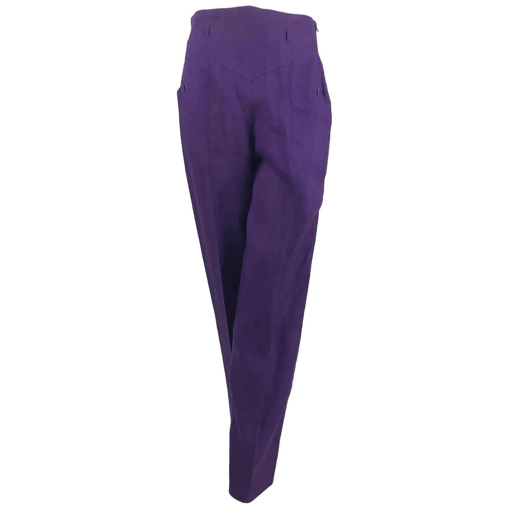 Gucci purple linen high waist trousers 1980s