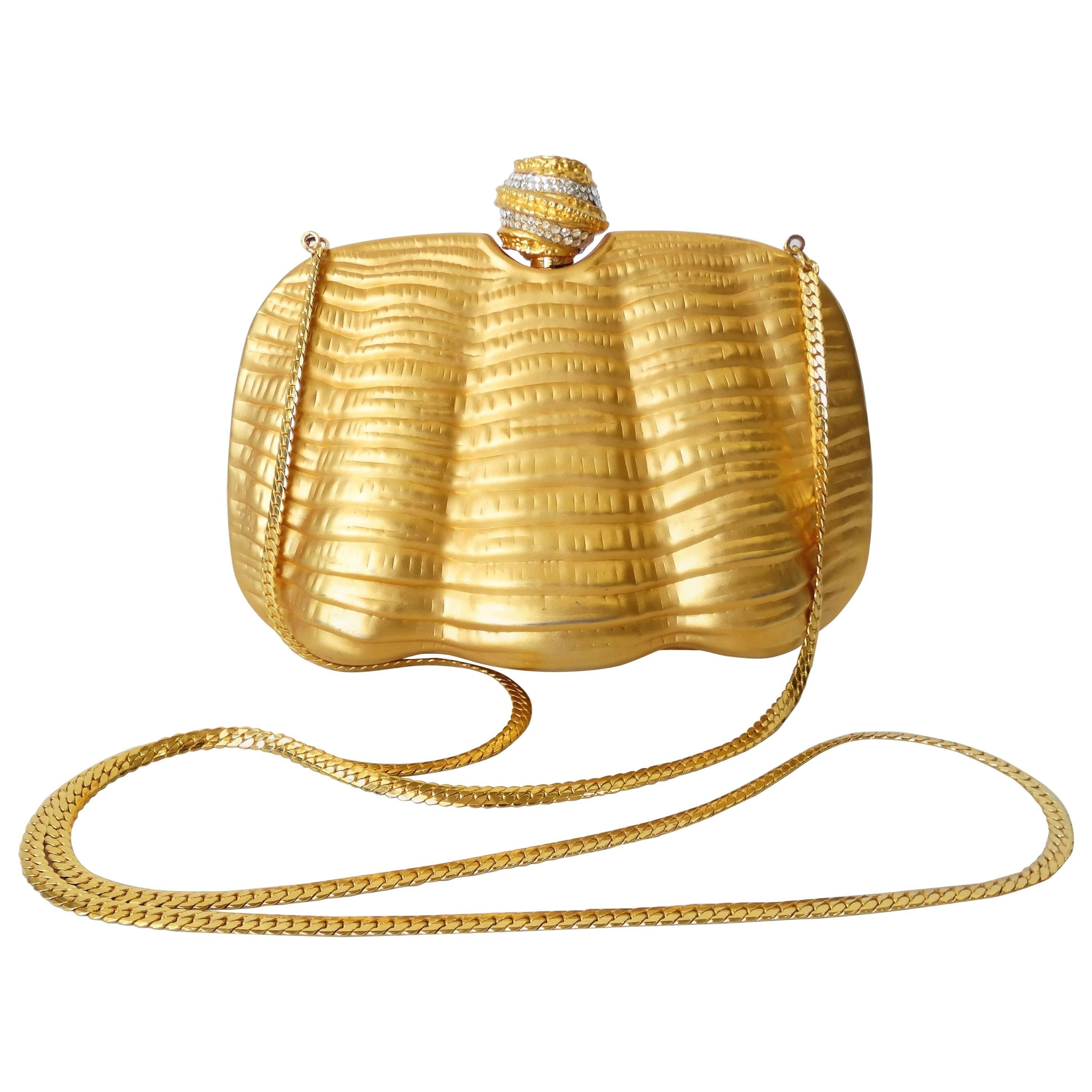 Gold Metal Clamshell Evening Bag