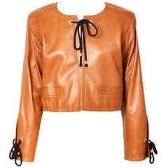 Vintage Yves Saint Laurent Caramel Cropped Leather Jacket