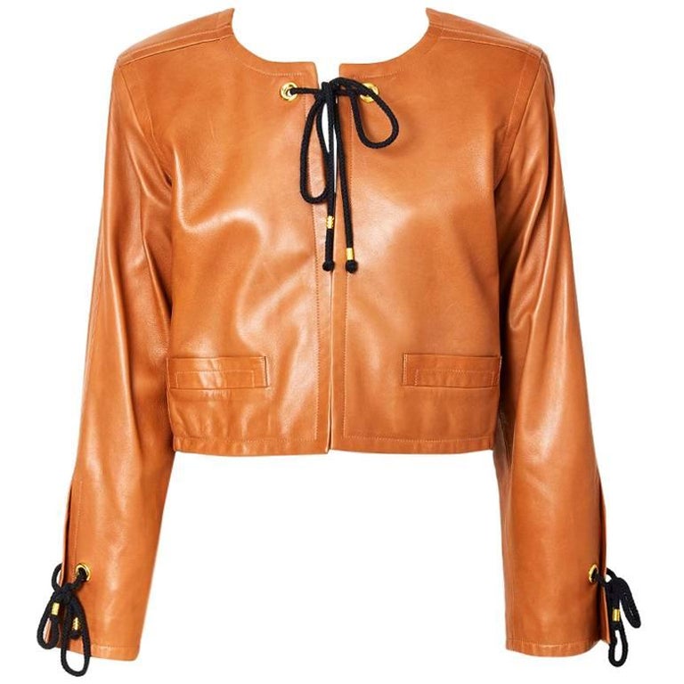 Yves Saint Laurent Caramel Cropped Leather Jacket at 1stDibs | yves ...