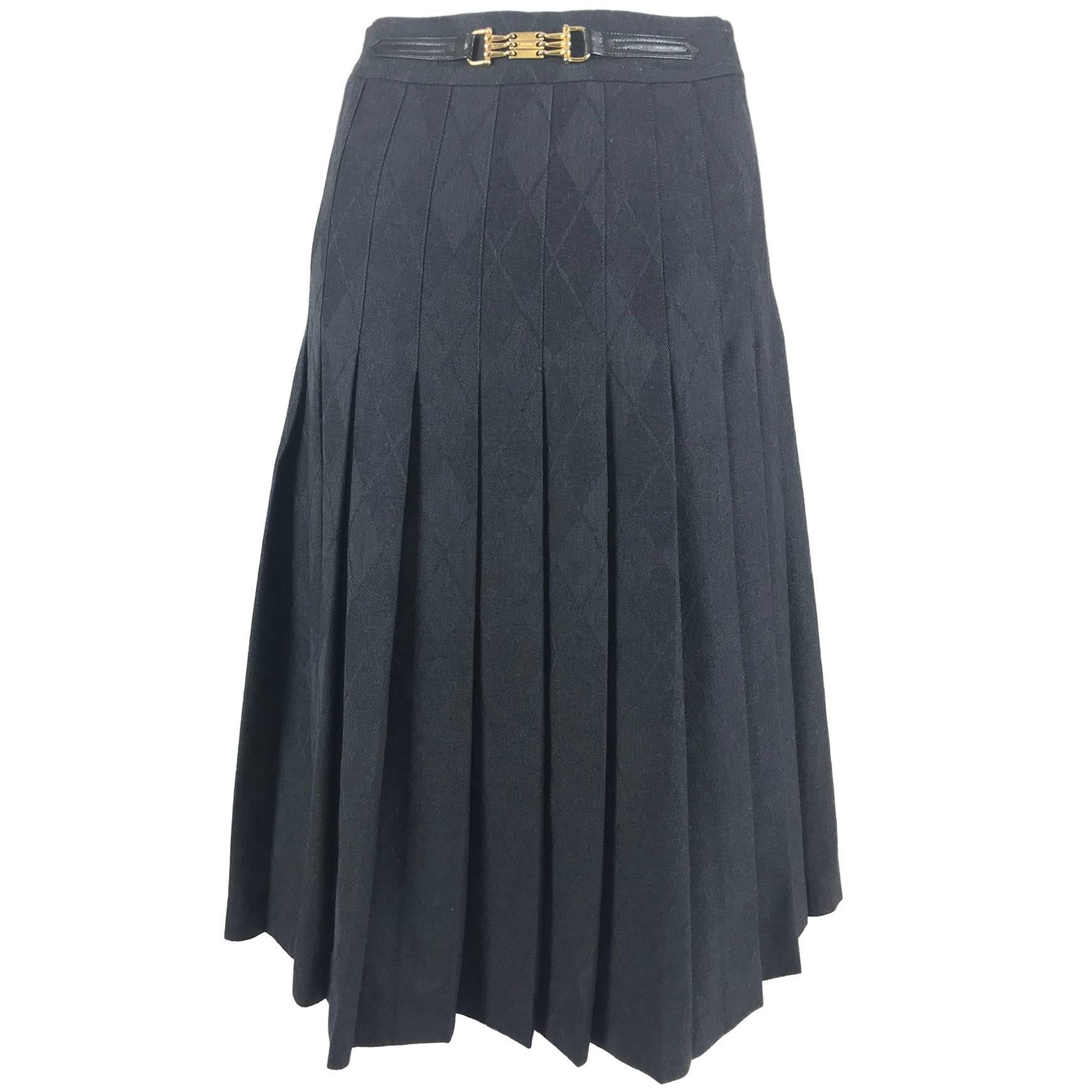 Celine grey wool jacquard pleated skirt 1990s