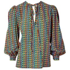 Vintage Yves Saint Laurent Wool Challis Patterned Peasant Blouse