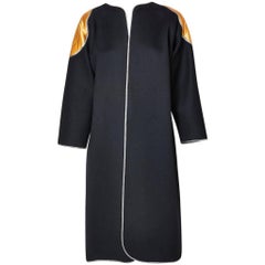 Geoffrey Beene Wool Coat with Quilted Futuristic Satin Appliqué Details 